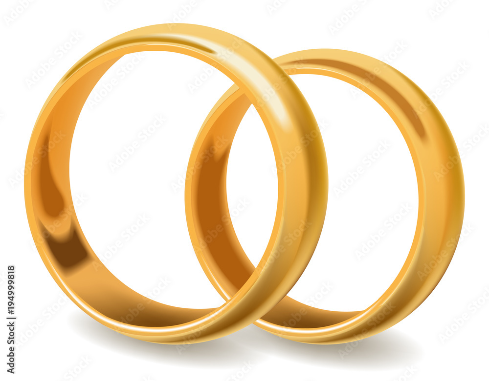 Gold shiny pair of wedding rings stand on ribs Gold shiny pair of wedding rings stand on ribs