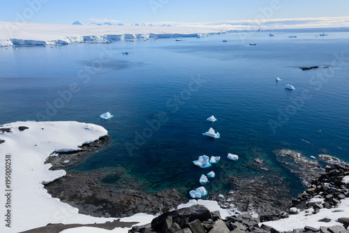 Antarctic landscape with iceberg aerial view
