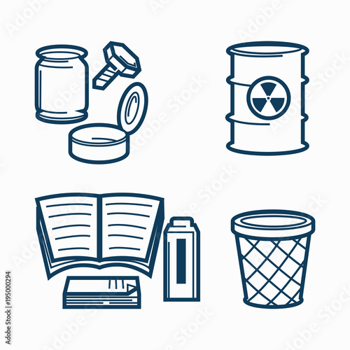 Garbage of several kinds and office trash bin