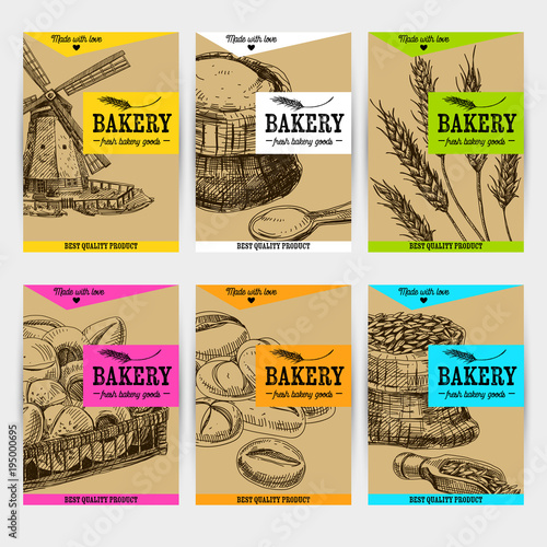 Beautiful vector hand drawn bakery card set.