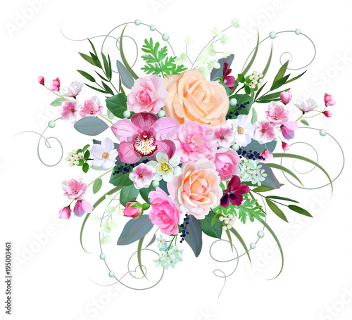  Wedding bouquet with roses and orchid
