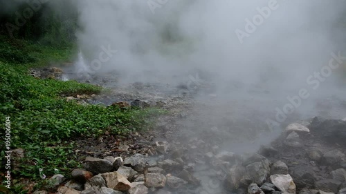 Hot springs (Geyser type) with rocks and green jungle.Pongduet Pa Pae Hotspring, Chiang Mai Province,Thailand 