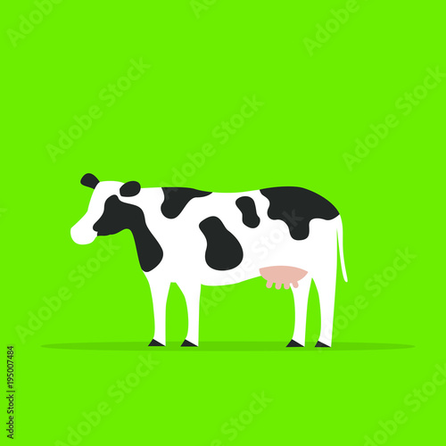 One cow in green background, animal illustrations.