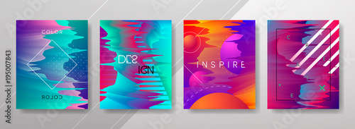 Abstract Fluid, lines and shapes creative templates, cards, color covers set. Geometric design, liquids, shapes. Trendy vector collection.