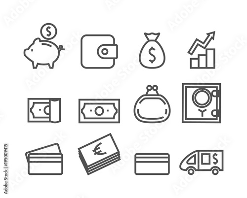 Money icon set. Editable stroke, Pixel perfect. Vector illustration for your design.