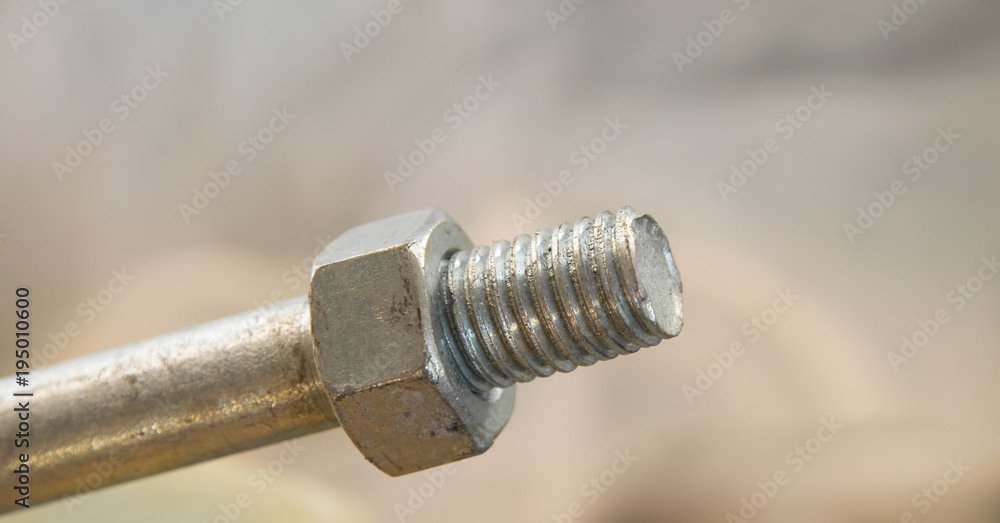 Close-up of threaded metal rod, Galvanized threads rod Close-up of threaded metal rod, Galvanized threads rod