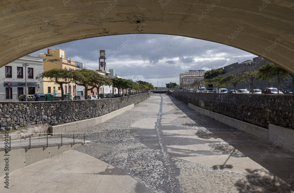 Almost dry flood control channel in Santa Cruz Tenerife