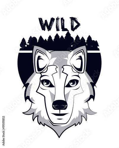 Wild wolf print for t shirt vector illustration clothing design photo