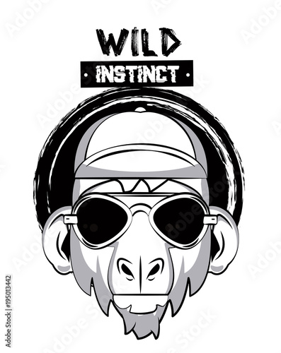 Hipster wild monkey print for t shirt vector illustration clothing design photo