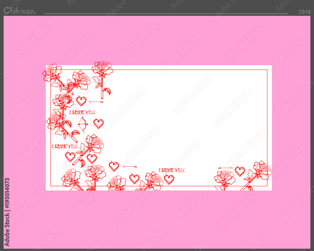 A frame for inscriptions of love created from the symbols of the flower heart of the arrow Cupid drawn by a graphic line A frame for inscriptions of love created from the symbols of the flower heart of the arrow Cupid drawn by a graphic line