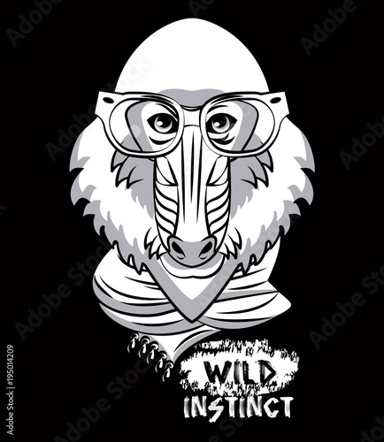 Hipster wild Monkey mandrel print for t shirt vector illustration clothing design photo