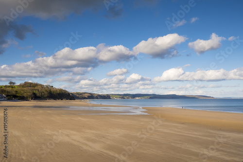 Empty sandy beach Saundersfoot Pembrokeshire Wales