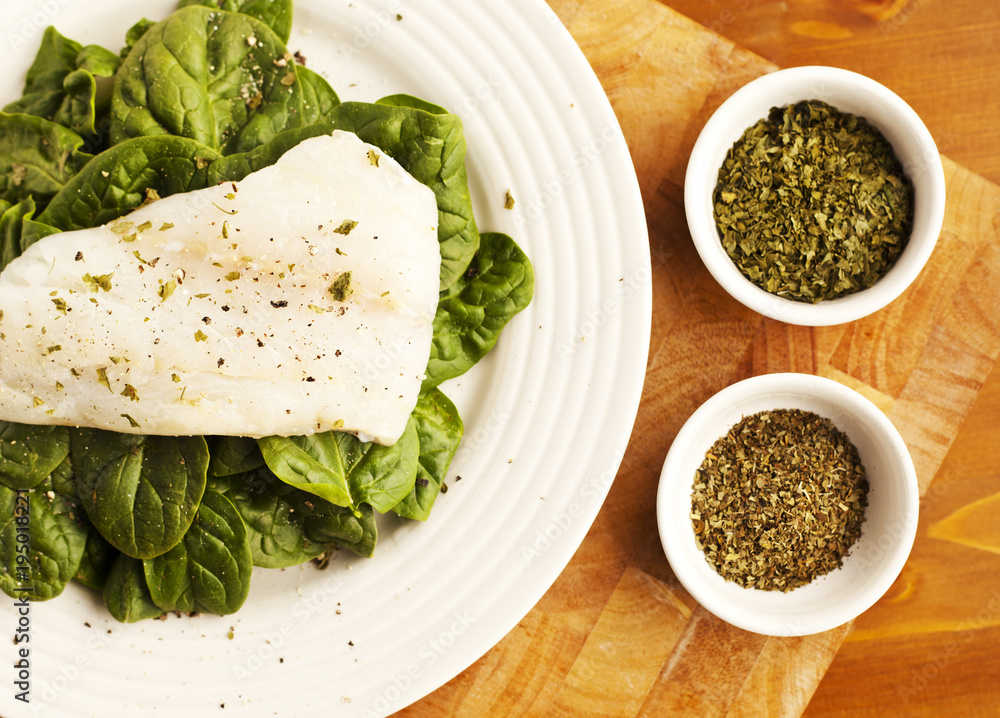 A Simple Plate of Organic Spinach for Lunch with Herbs Dishes A Simple Plate of Organic Spinach for Lunch with Herbs Dishes