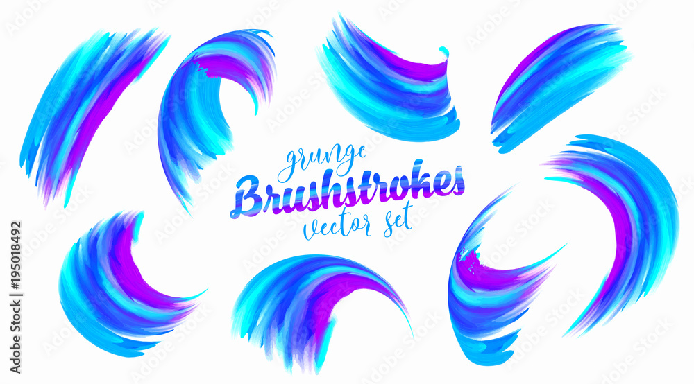 Grunge blue and violet paint vector brushstrokes set Grunge blue and violet paint vector brushstrokes set