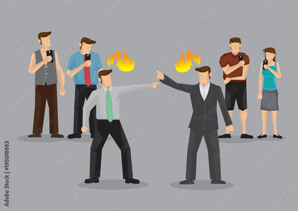 Bystanders Taking Photos with Handphones of Heated Argument in Public Cartoon Vector Illustration Bystanders Taking Photos with Handphones of Heated Argument in Public Cartoon Vector Illustration