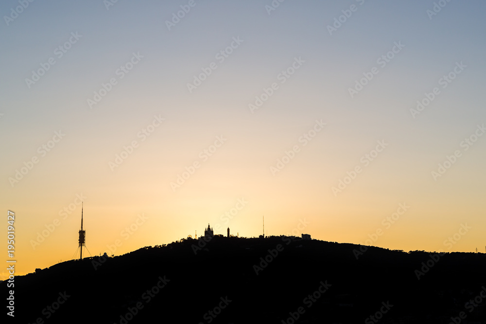 Temple of the Sacred Heart of Jesus silhouette in Bacrcelona, Spain Temple of the Sacred Heart of Jesus silhouette in Bacrcelona, Spain