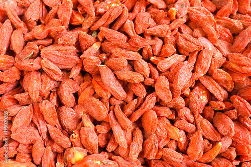 Goji berry. A heap of goji berries isolated on a white background. Goji berry is Chinese herb. It is popular in making soup especially chicken soup.
