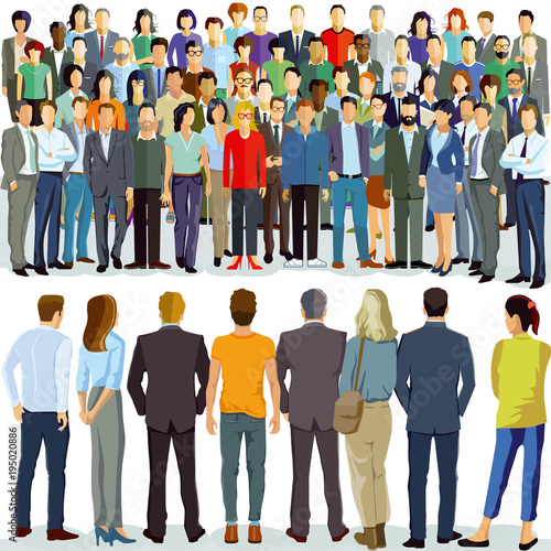 zwei Personengruppe stehen sich gegenüber, Illustration