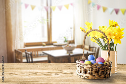 Easter table background and free space for your decoration. 