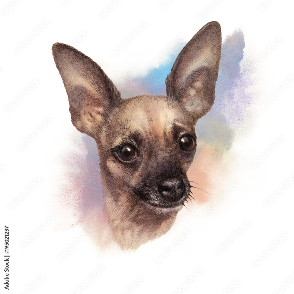 Obraz premium The Chihuahua is the smallest breed of dog, a brown toy terrier on watercolor background. Watercolor Animal collection: Dogs. Cute puppy Portrait - Hand Painted Illustration of Pet. Design template