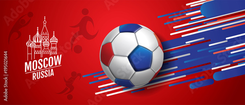 Football , Soccer, cup, Moscow,Russia, Poster Design Background Template, Vector Illustration.