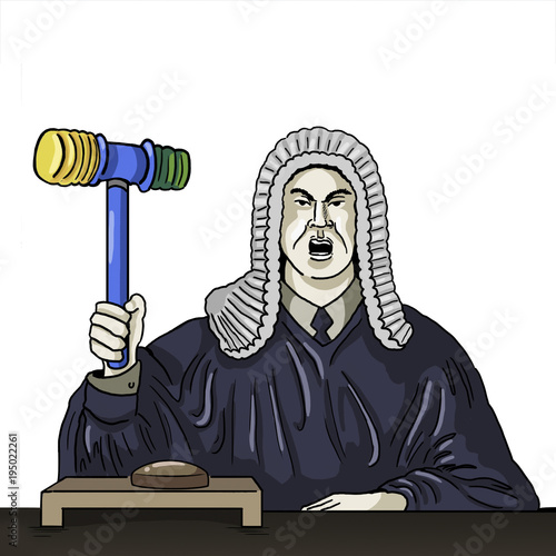 Photos Conceptual funny illlustration of a judge holding a rubber hammer