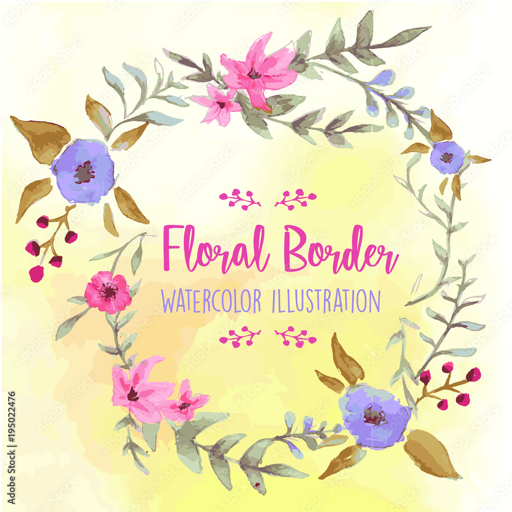 Flower Border Watercolor Illustration