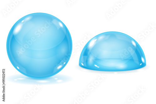 Blue glass ball and blue dome. A sphere and semi-sphere