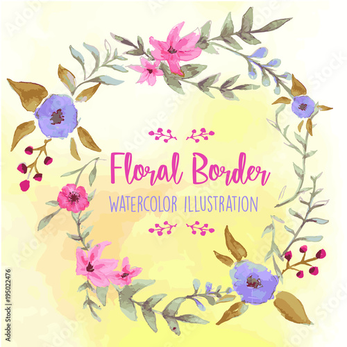 Flower Border Watercolor Illustration