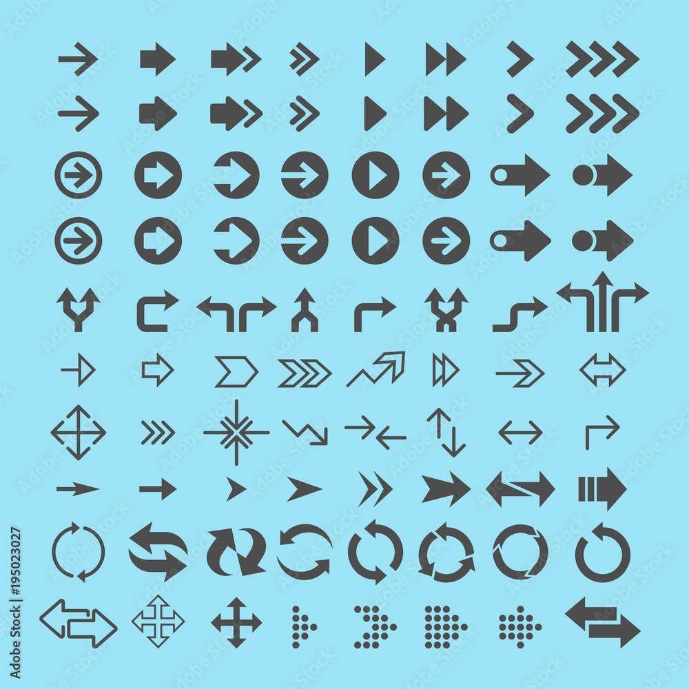 Arrows flat vector icons set	