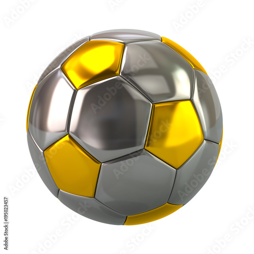 Gold and silver soccer ball  3d illustration on white background