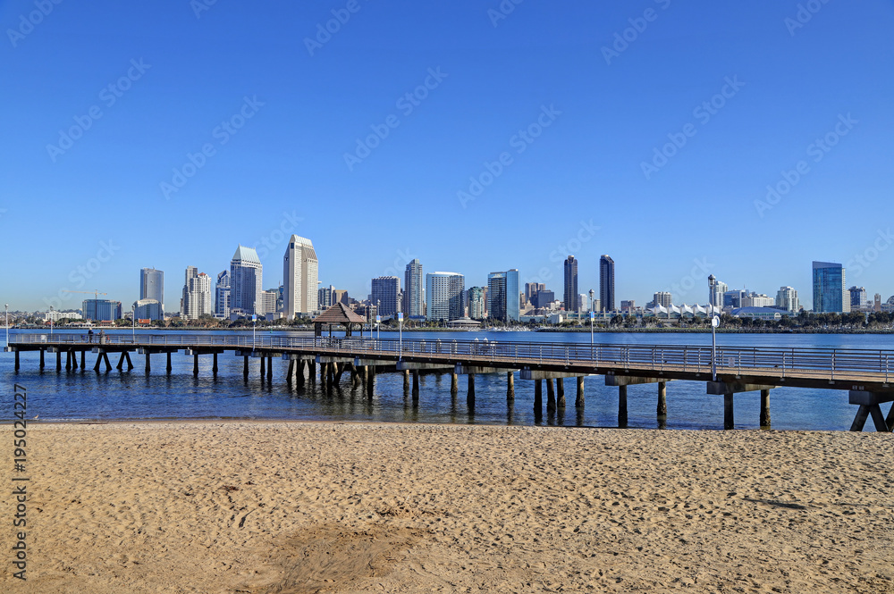 The San Diego, California skyline from Coronado Island.