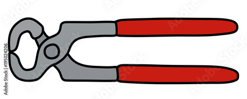 The pliers with red plastic handles