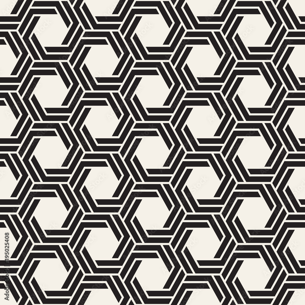 Vector seamless stripes pattern. Modern stylish texture with monochrome trellis. Repeating geometric hexagonal grid. Simple lattice design.