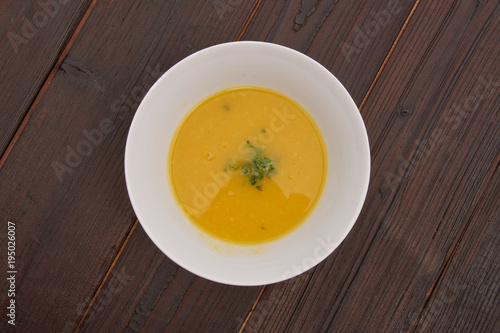 Pumpkin soup on a table