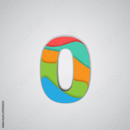Colorful papercut layered number, vector.
