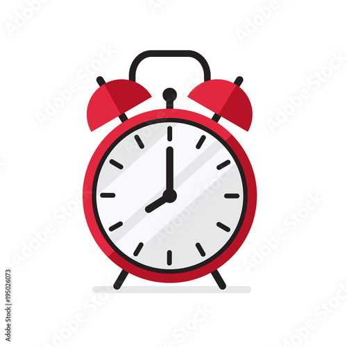 Red Alarm Clock in flat style simple vector illustration isolated on white