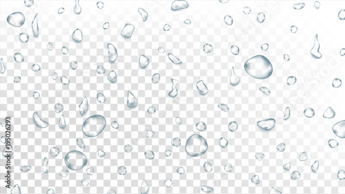 Water Drops Background Vector. Water Splash. Droplet Icon. Natural Dew. Smooth Shape. Rain Splash. Steam Vapor Dew. Isolated On Transparent Background Illustration