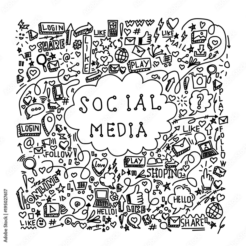 illustration of social media element with doodle style