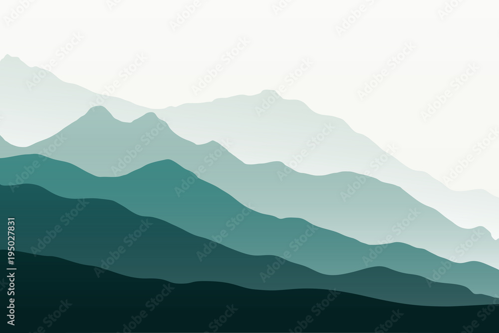 Obraz premium Beautiful mountains landscape. Nature background. Vector illustration for backdrops, banners, prints, posters, murals and wallpaper design.