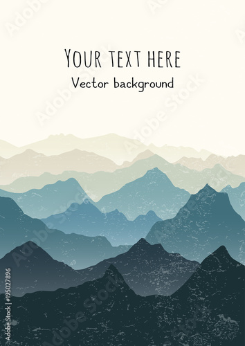 Beautiful mountains landscape. Vertical nature background with space for text. Vector illustration for cards, covers, banners, prints, posters, murals and wallpaper design.