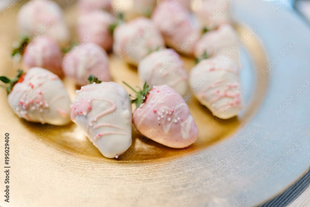Strawberries in white chocolate at bachelorette party Strawberries in white chocolate at bachelorette party