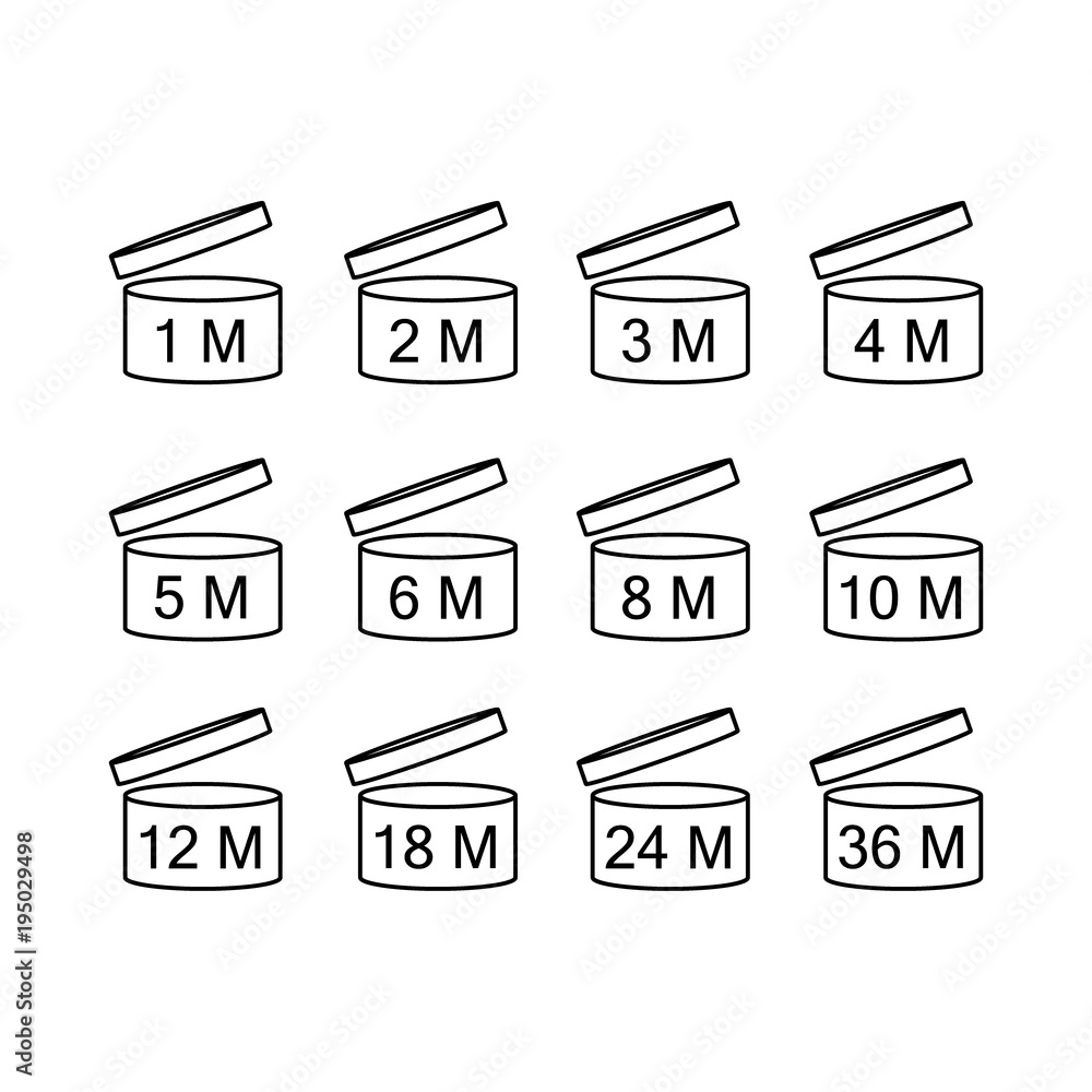 expiration date after opening sign, best before icon, after open packaging symbol set, no fil