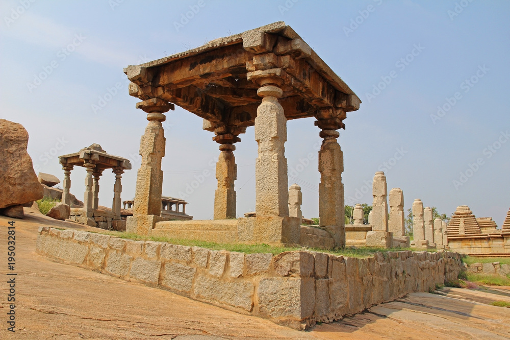 An ancient temple complex Hemakuta hill in Hampi, Karnataka, India.