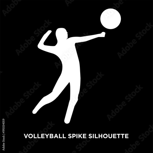white volleyball spike silhouette on black background