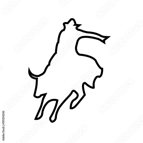 bull rider silhouette outline on white background