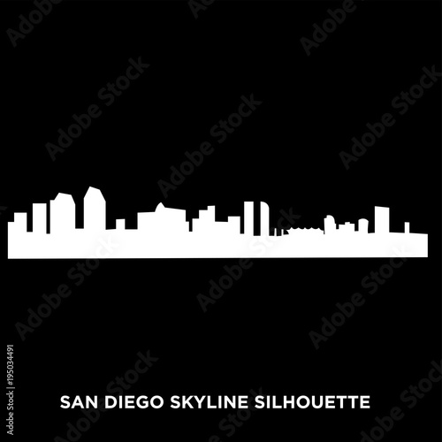 white san diego skyline silhouette on black background
