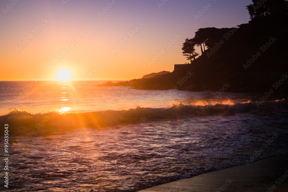 Sunset in the beach of Zapallar in Chile