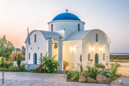 The multi Denominational Church of St Nicholas on a shore closeup in Paphos, Cyprus. photo