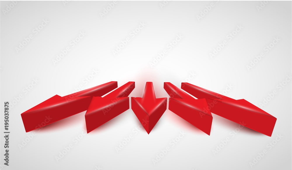 3D realistic red arrows, vector 3D realistic red arrows, vector